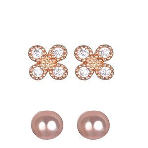 New! Lauren Conrad 2 Pairs Rose Gold Stud and Flower Earrings